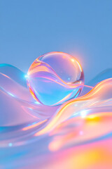 Poster - A dreamlike composition of a luminous orb tucked among flowing folds in blue, purple, and pink,