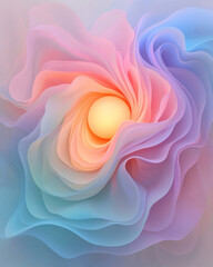 Aufkleber - A surreal composition where a glowing orb nestles amid swirling pink, purple, and blue folds,