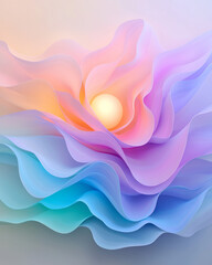 Wall Mural - A surreal composition where a glowing orb nestles amid swirling pink, purple, and blue folds,