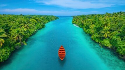 Poster - Serene Tropical River Surrounded by Lush Greenery and Clear Water