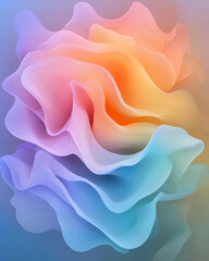 Aufkleber - A surreal layering of flowing blue and orange shapes with gentle undulation, sprinkled with
