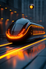 Aufkleber - A vibrant image of a sleek high-speed train cutting through the night, orange trails following its