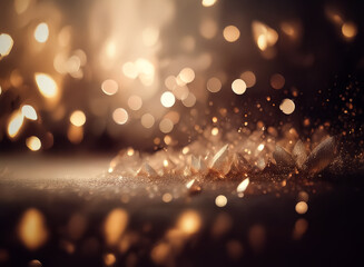Wall Mural - dreamy double exposure featuring golden bokeh lights and crystal fragments, creating a magical and e