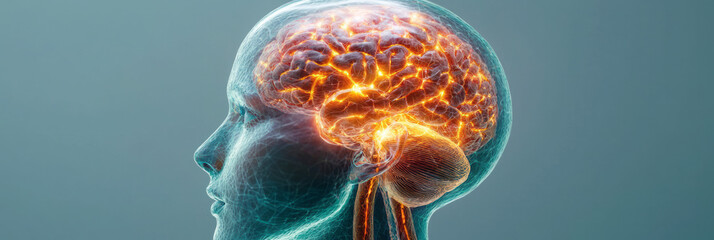 Aufkleber - An otherworldly shot of a womanâ€™s side view, her transparent head revealing a network of glowing