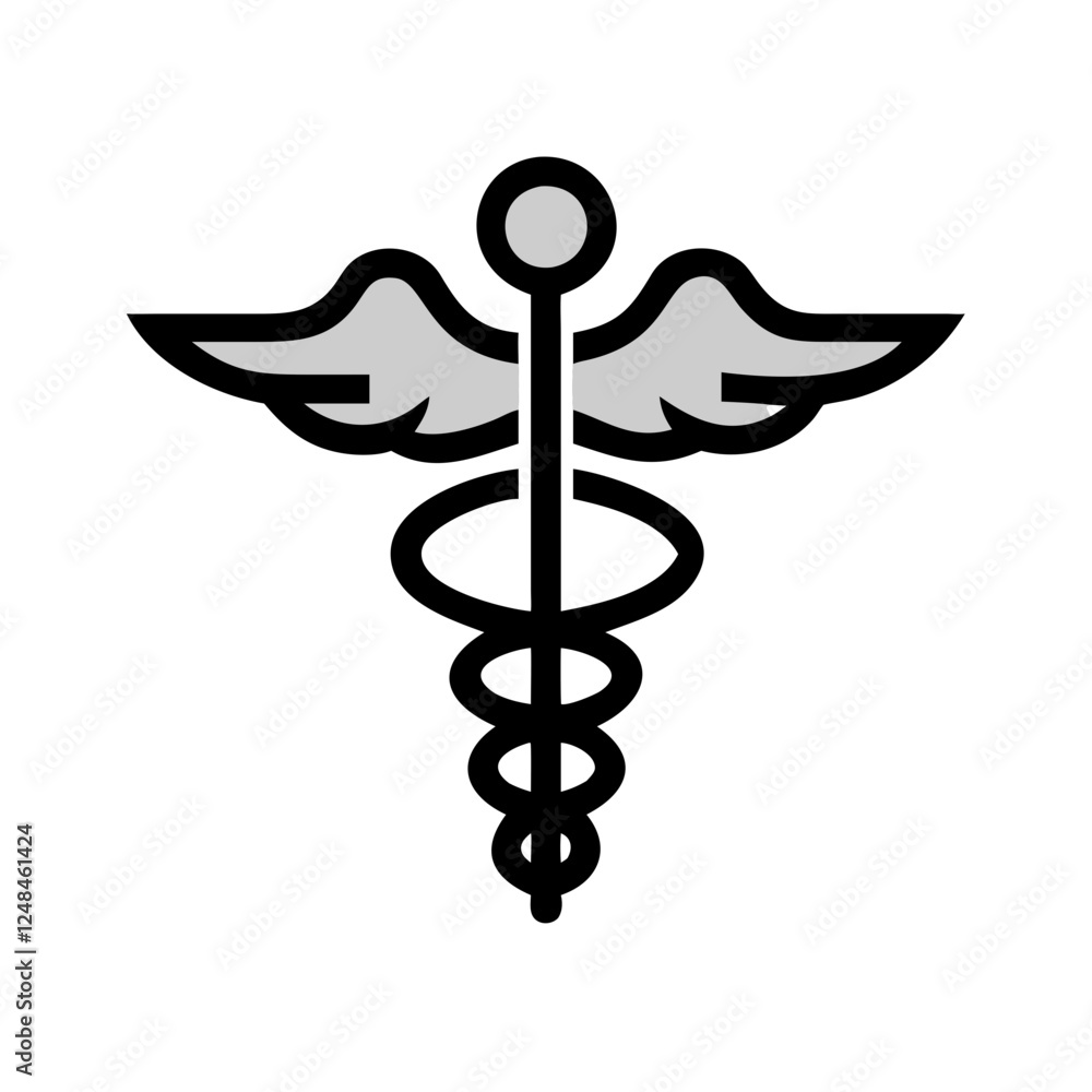 Caduceus Symbol Icon in black and white illustration Stock Vector ...