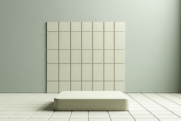 Wall Mural - Minimalist cream platform and tiled wall in a light green room.