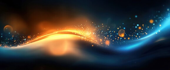 digital background with glowing blue and orange dots on a dark wave- in a technology futuristic conc