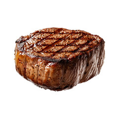 Sticker - Grilled beef tenderloin steak with char marks, seasoned and resting isolated on white transparent background. Concept of steakhouse cuisine and cooked meat