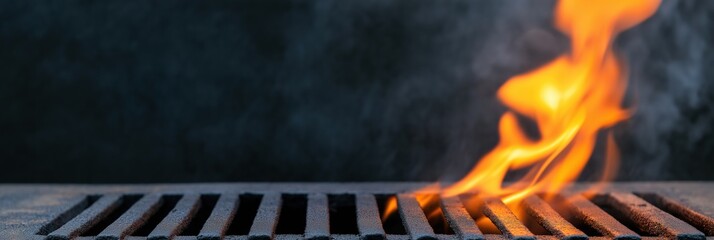 Wall Mural - A grill with a fire burning on it. The fire is orange and the grill is black