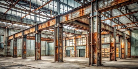 Wall Mural - Rustic Industrial Interior  Awe-Inspiring Architectural Design Featuring Weathered Steel Beams and Aged Concrete Floor