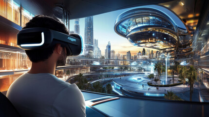 Wall Mural - dark blue 360 modern futuristic technology panorama vr hdr style equi rectangular projection panoram