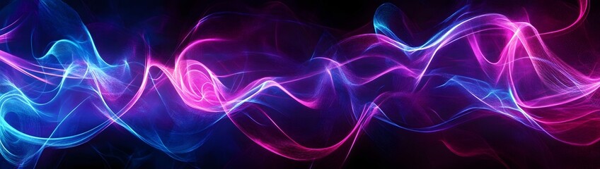 Wall Mural - abstract neon wave design, dark background, vibrant colors, website banner