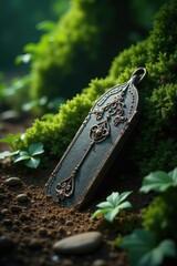 ancient metal artifacts buried beneath the leaves and vines, artifacts, relic