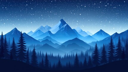 Canvas Print - Serene Nighttime Mountain Range With Starry Sky