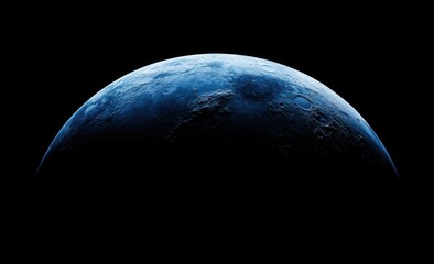 Wall Mural - half-lit blue planet, cratered surface, dark background.