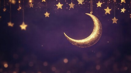 Wall Mural - Golden Crescent Moon and Stars Hanging Decoration