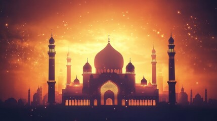 Poster - Majestic Mosque Illuminated at Sunset Cityscape