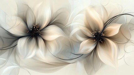 Wall Mural - Elegant Abstract Beige Flowers Artistic Design