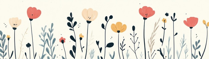 Sticker - A whimsical illustration of stylized flowers and foliage