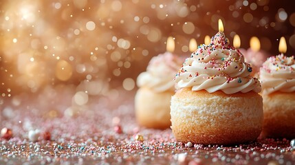 Sticker - Festive Cupcakes With Candles And Sprinkles Celebration