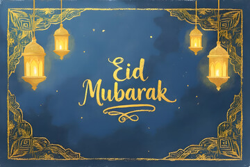 Wall Mural - Eid Mubarak Lantern minimalist Greeting Card