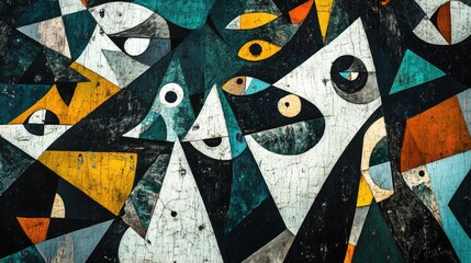 Wall Mural - Abstract Geometric Art Featuring Eyes and Triangles