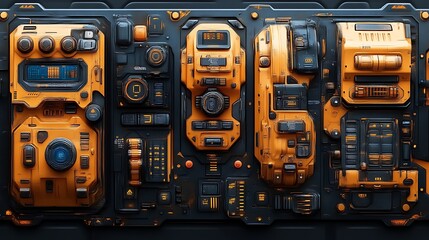 Futuristic Orange And Black Control Panel Interface Design