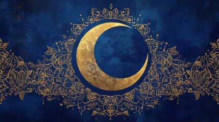 Wall Mural - Golden Crescent Moon Mandala Celestial Art Design