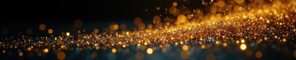 Wall Mural - Glittering gold dust settles on dark canvas, radiating an ethereal glow, glitter, shine