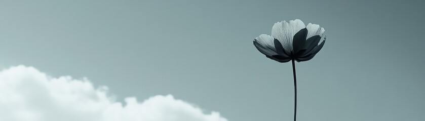 Wall Mural - Single Cosmos Flower Against Cloudy Sky