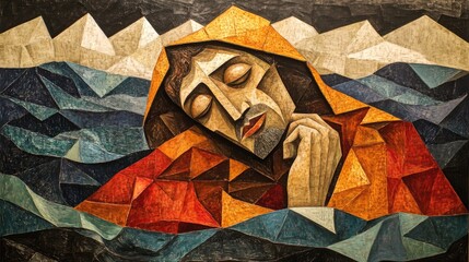 Wall Mural - Abstract Cubist Painting Of A Man In The Water