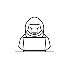 hacker operating a laptop cartoon icon illustration. technology icon concept isolated