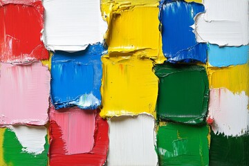 Aufkleber - Colorful abstract painting featuring bold brush strokes and textured layers in a vibrant composition on canvas