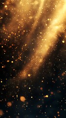 Glamorous golden dust particles scattered across a deep black background, shimmering under soft light for a magical and opulent effect