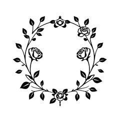 Wall Mural - Elegant Black and White Rose Wreath with Roses and Leaves