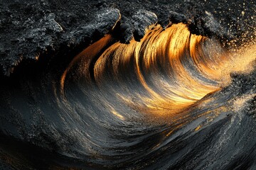 Poster - A powerful ocean wave illuminated by golden sunlight, showcasing its immense texture and power.