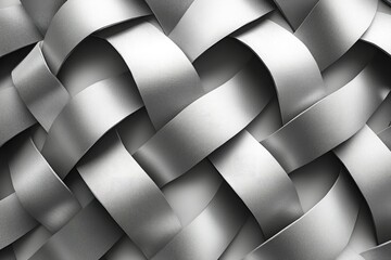 Poster - Abstract woven metallic texture; brushed silver ribbons interlacing in a complex pattern.