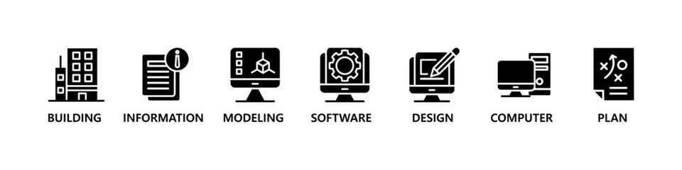bim banner web icon vector illustration concept for building information modeling with icon of build