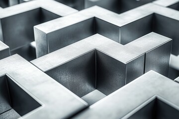 Leinwandbilder - Abstract metallic maze, complex geometric pattern of interconnected cubes, intricate and challenging pathway.