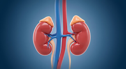 Kidneys Anatomy: Adrenal Gland, Renal Artery & Vein. Human Organ Illustration for Medical Education & Health Awareness.