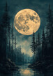 © Andreas - Watercolor fairytale night in the forest with a full moon.