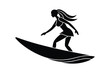 © T-shirt Land - A silhouette vector illustration of a female surfer riding a wave.eps