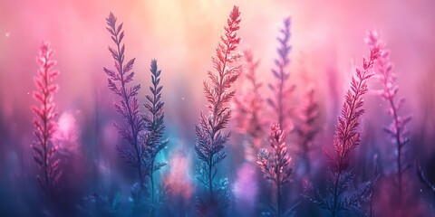 Wall Mural - Wildflower Meadow At Sunset A Serene Landscape Of Purple And Pink Hues With Dreamy Bokeh