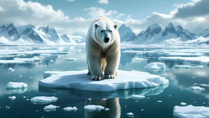 polar bear on ice floe. melting iceberg and global warming. climate change.