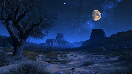 Wall Mural - moon over the mountains, mysterious desert at night, a beautiful landscape