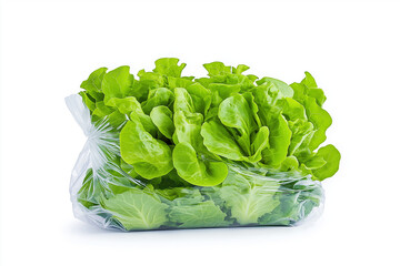 Wall Mural - Spoiled greens in a plastic bag. Isolated on white background.