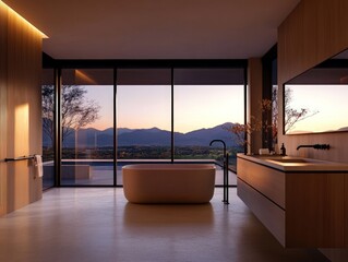 Wall Mural - Luxury mountain view bathroom sunset design interior