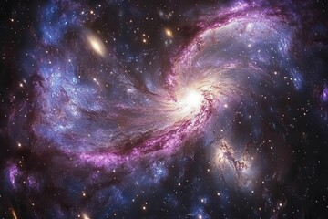 Wall Mural - deep space vista with swirling purple and blue nebulae, distant galaxies casting mysterious light, floating celestial bodies and twinkling stars in infinite cosmos