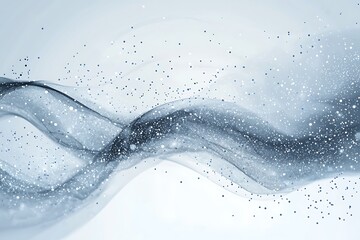 Grey airy particles flow vector design, abstract background with wave flowing dots array, digital futuristic illustration, nano technology theme