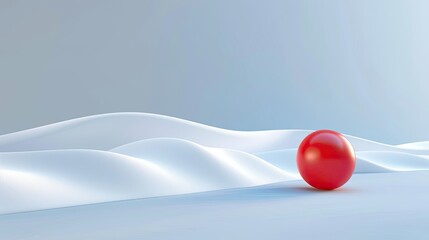 3D render of an abstract background with a red ball and a white wave